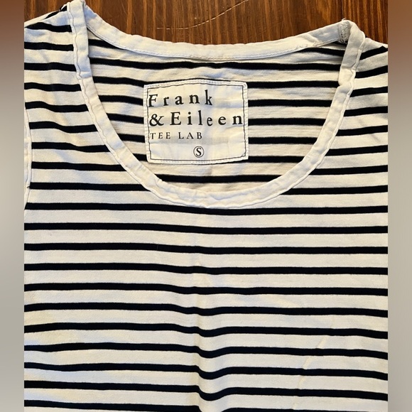 FRANK & EILEEN Black & White Stripe Tank Dress Midi Asymmetrical Hem Made in USA - Picture 4 of 8